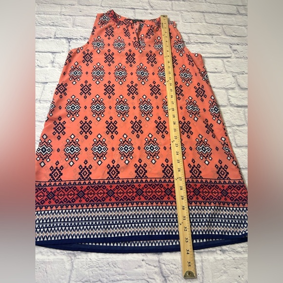 Sweet Rain Coral and Navy Patterned Sleeveless Fall Dress. Size Medium. - Picture 4 of 7